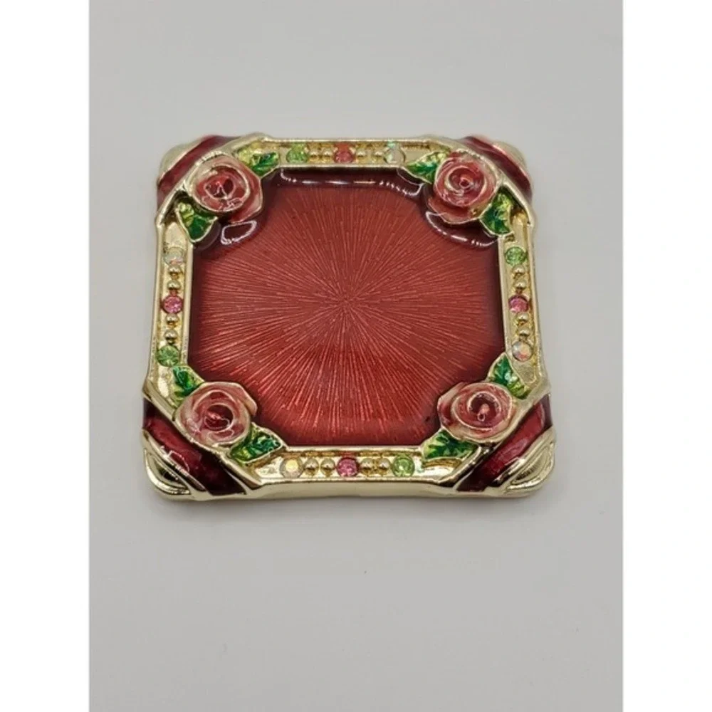Jane Seymour Gift Present Trinket Pill‎ Jewlery Box & Mirror. Enamel Rose Flower
